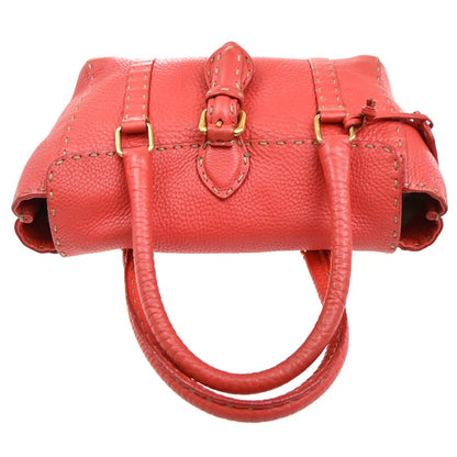 Fendi Selleria Linda Satchel Pebbled Leather, RED, LEATHER, Handbag