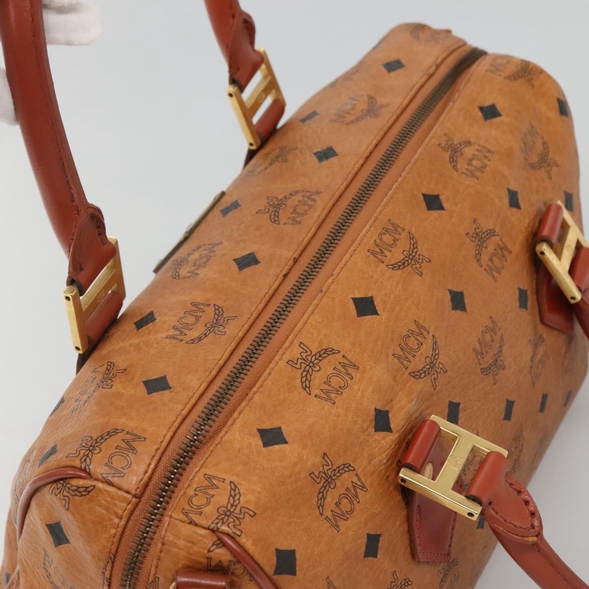 MCM Visetos Handbag Canvas and Leather, BROWN, PVC, Handbag