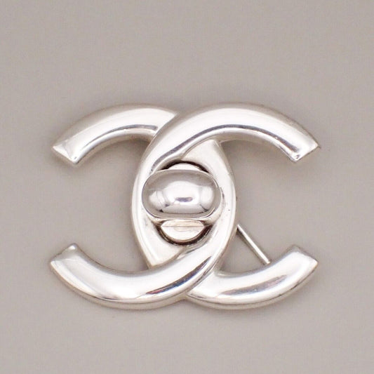 Chanel Vintage CC Turnlock Brooch Metal, SILVER, SILVER_PLATED, Brooch