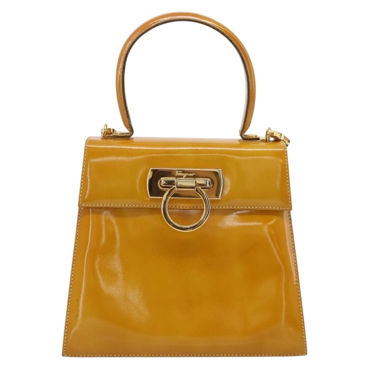 Salvatore Ferragamo Gancini handbag Patent leather, Yellow, Patent Leather, Handbag