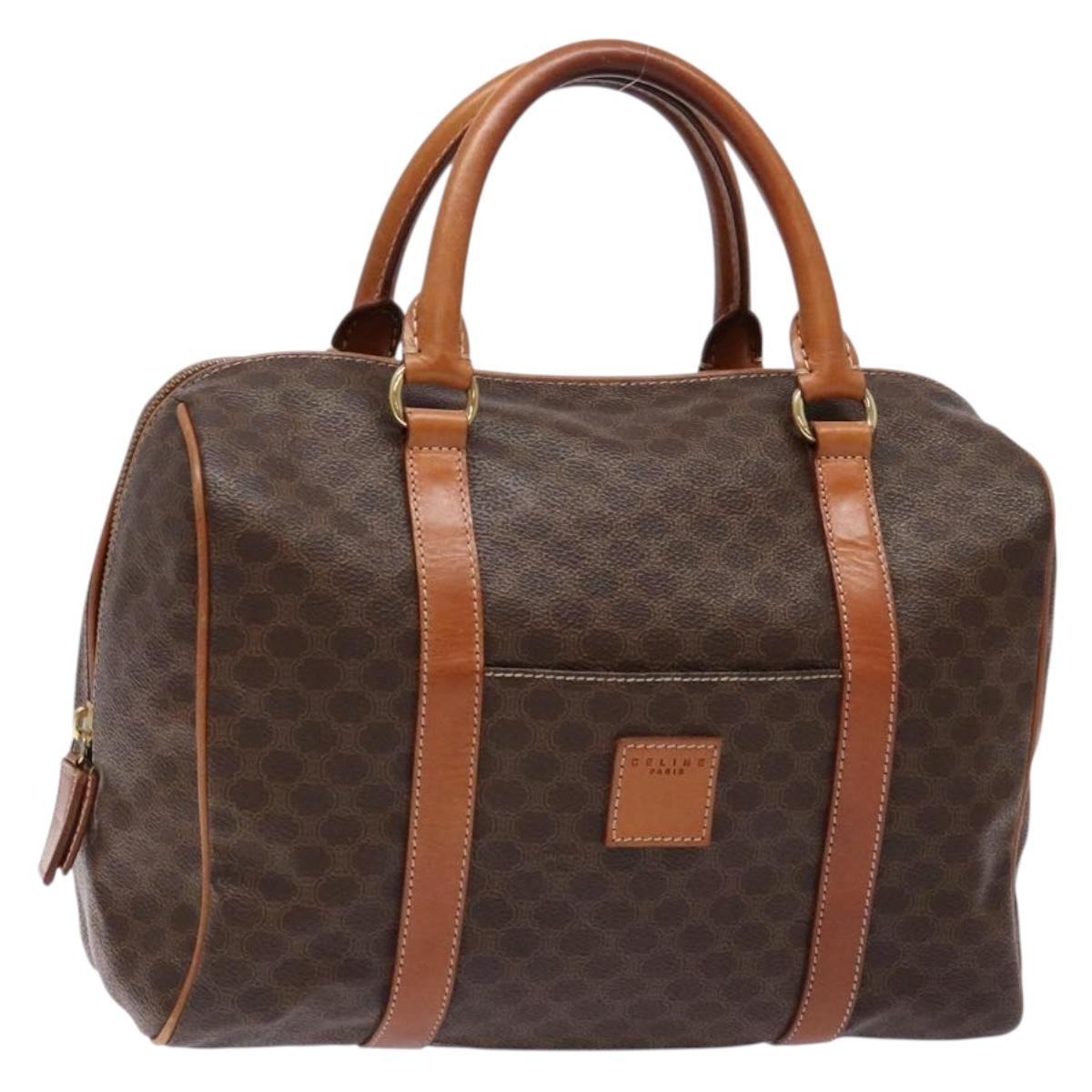 Celine Macadam Handbag Macadam with leather, BROWN, CANVAS, Handbag