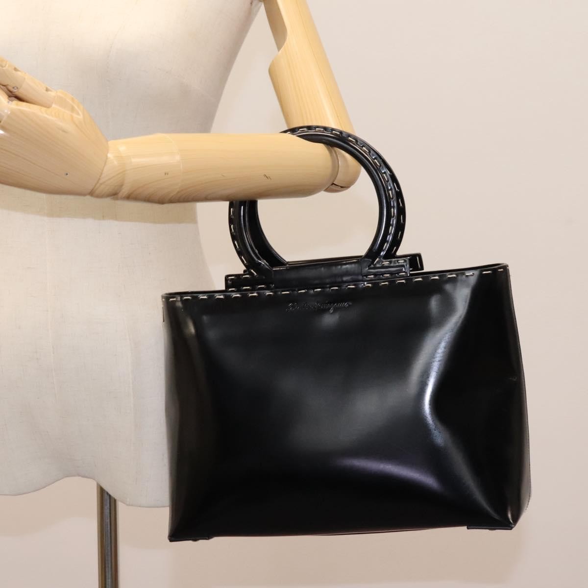 Salvatore Ferragamo Gancini handbag Patent leather, BLACK, PATENT_LEATHER, Handbag