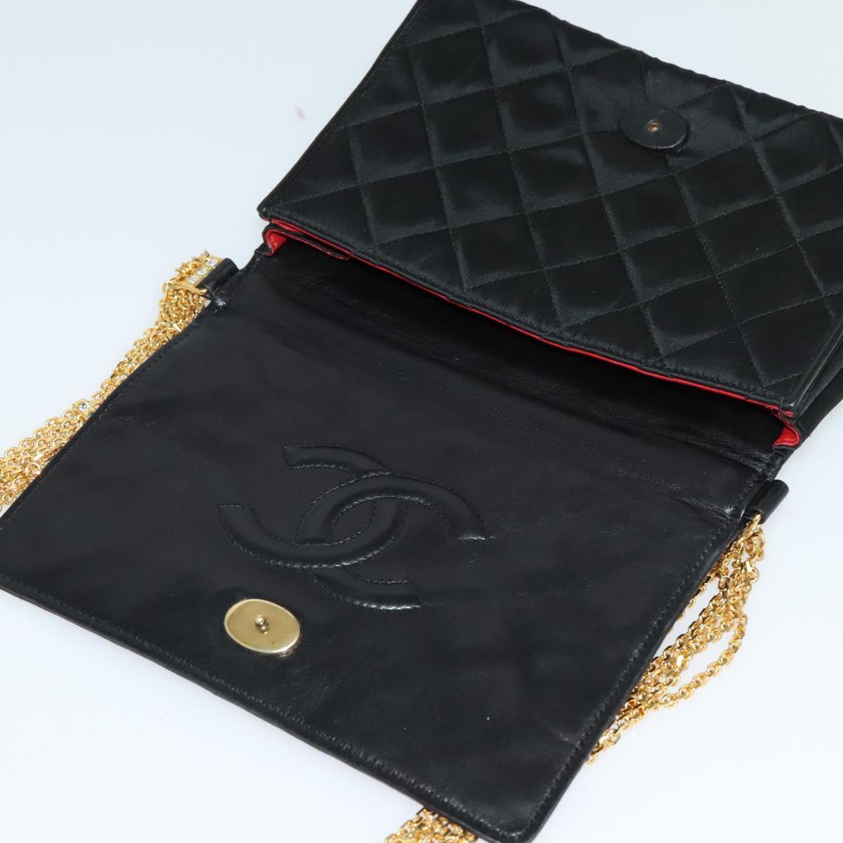 Chanel Chain Shoulder Bag Silk, BLACK, SATIN, Shoulder bag