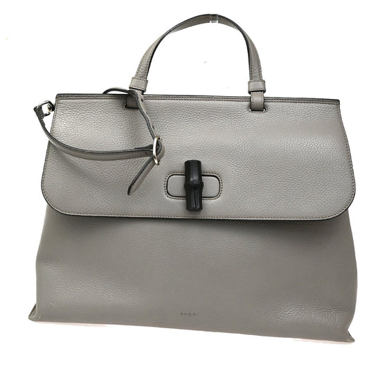 Gucci Bamboo Daily Top Handle Bag Leather, Gray, Leather, Shoulder Bag