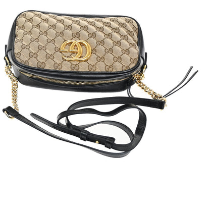 Gucci GG Marmont Shoulder Bag Diagonal Quilted GG Canvas with Leather, BROWN, CANVAS, Shoulder bag