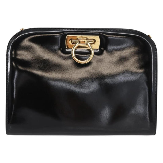 Salvatore Ferragamo Vintage Gancini Chain Shoulder Bag Patent Leather, BLACK, PATENT_LEATHER, Shoulder bag