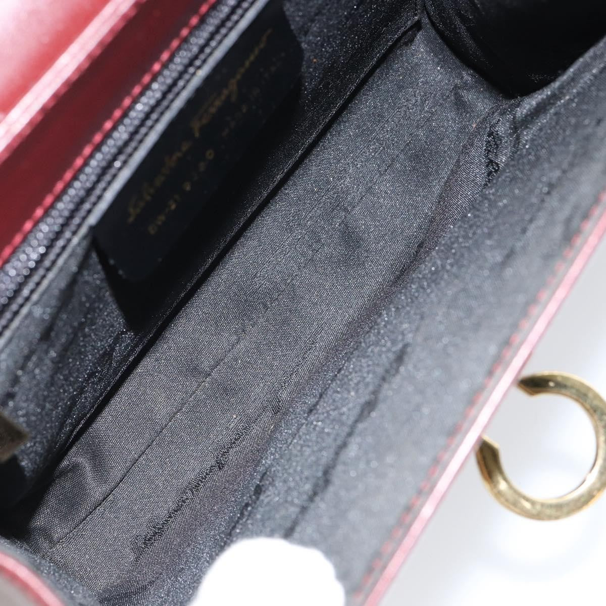 Salvatore Ferragamo Vintage Gancini Chain Shoulder Bag Leather, BURGUNDY, LEATHER, Shoulder bag