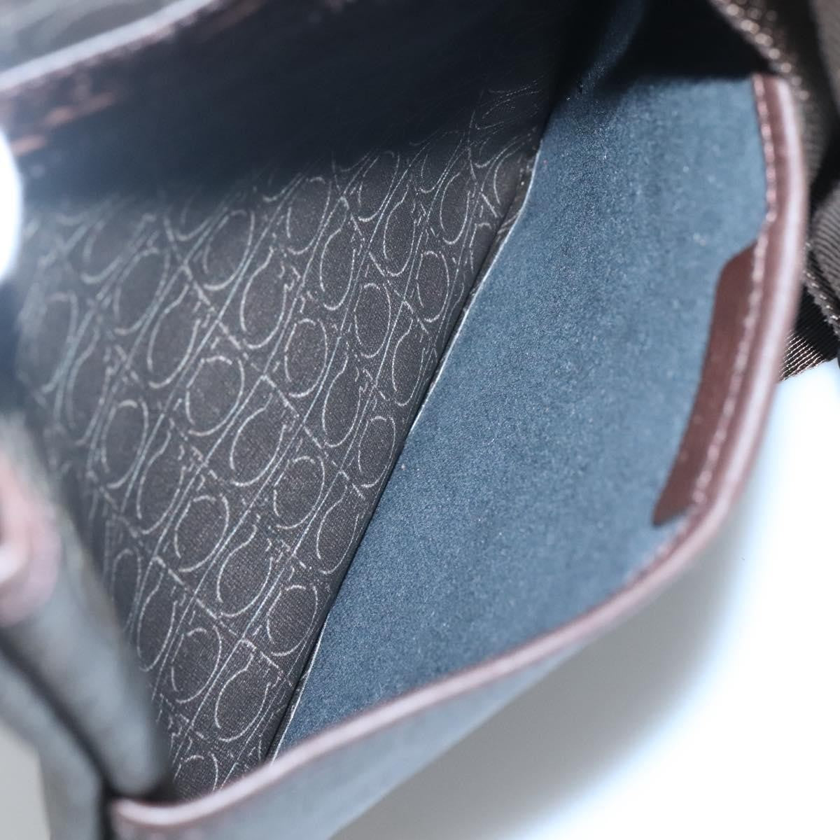 Salvatore Ferragamo Gancini Shoulder Bag Canvas, BROWN, CANVAS, Shoulder bag