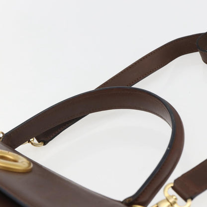 Celine Circle Logo Handbag Leather, BROWN, LEATHER, Handbag