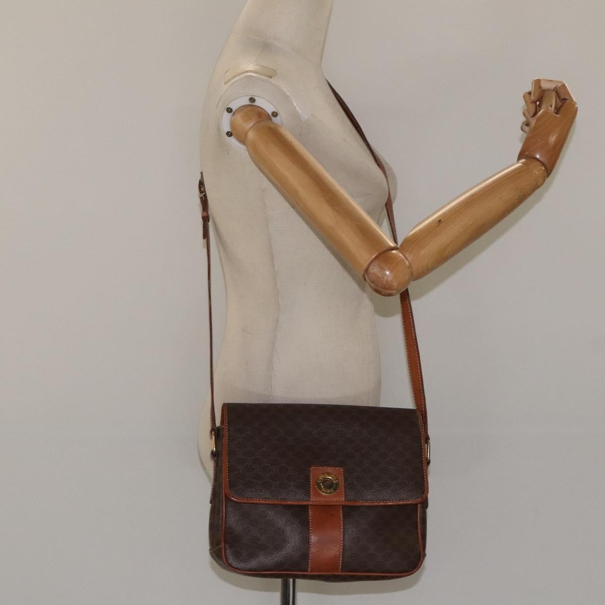 Celine Vintage Macadam Shoulder Bag Canvas and Leather, BROWN, CANVAS, Shoulder bag