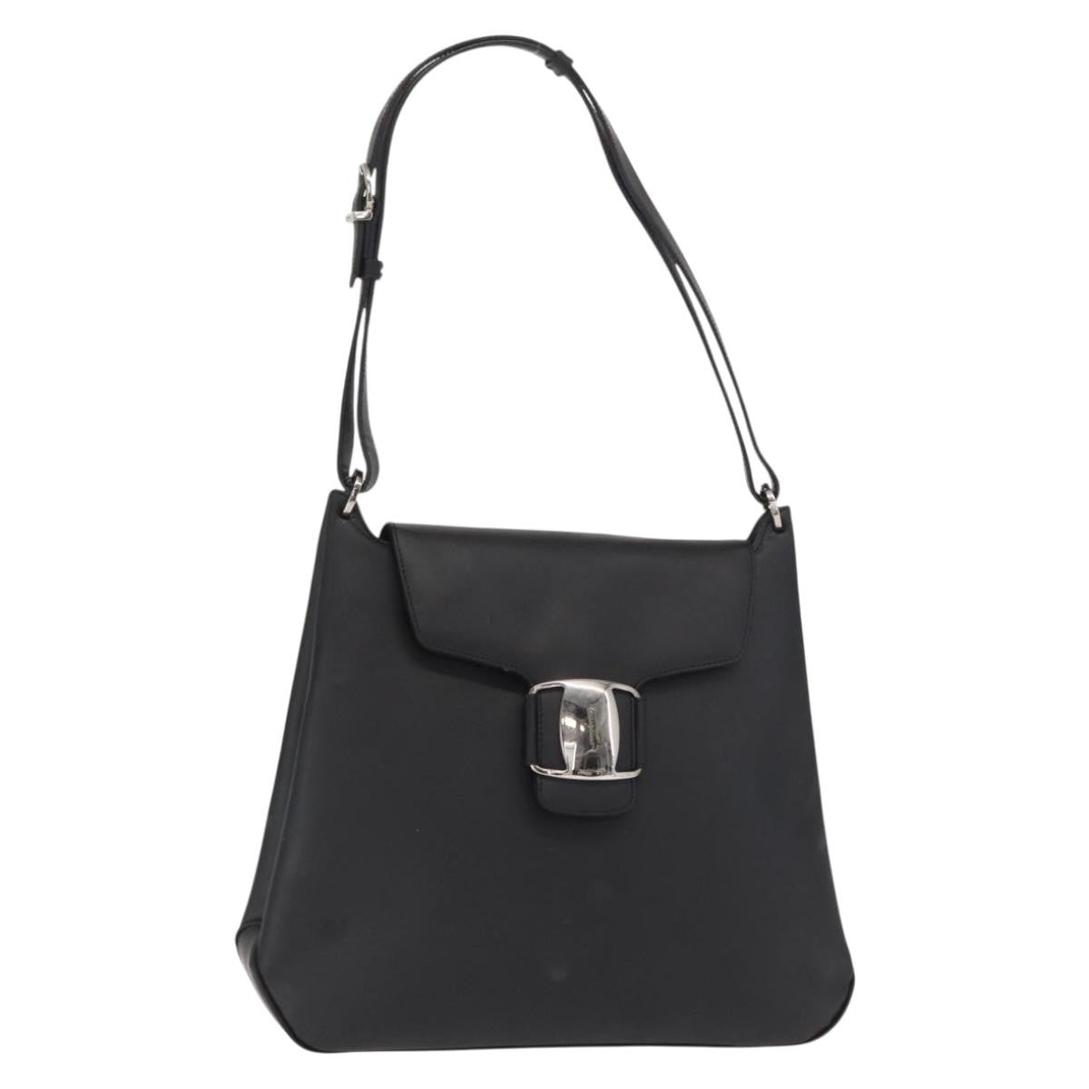 Salvatore Ferragamo Vala Shoulder Bag Leather, BLACK, LEATHER, Shoulder bag