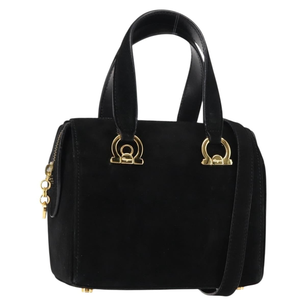 Salvatore Ferragamo Gancini mini handbag Canvas, BLACK, SUEDE, Handbag