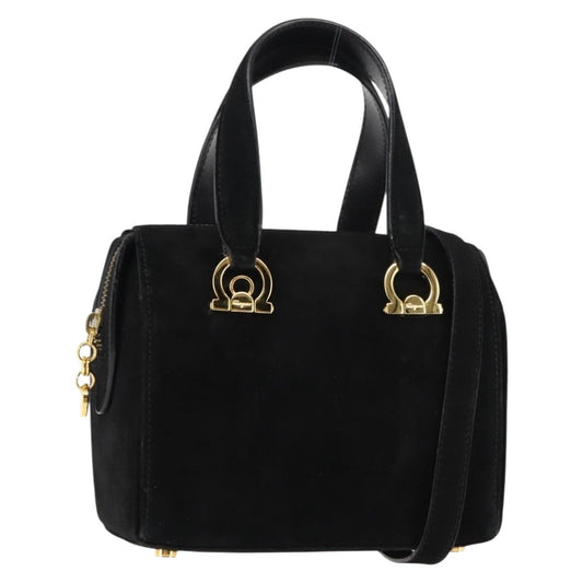 Salvatore Ferragamo Gancini mini handbag Canvas, BLACK, SUEDE, Handbag