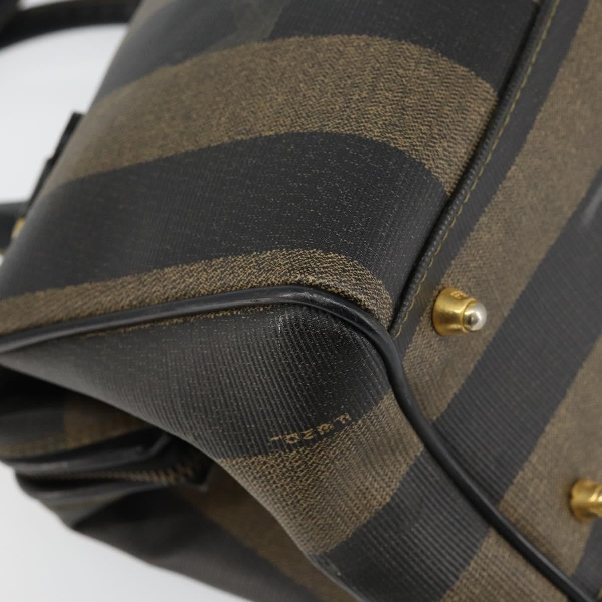 Fendi Vintage Pequin Boston Bag Coated Canvas, BLACK, CANVAS, Handbag