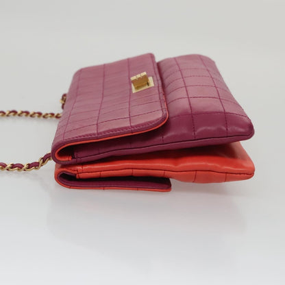 Chanel Vintage Chocolate Bar Double Side Flap Shoulder Bag Quilted Lambskin, PURPLE, LEATHER, Shoulder bag