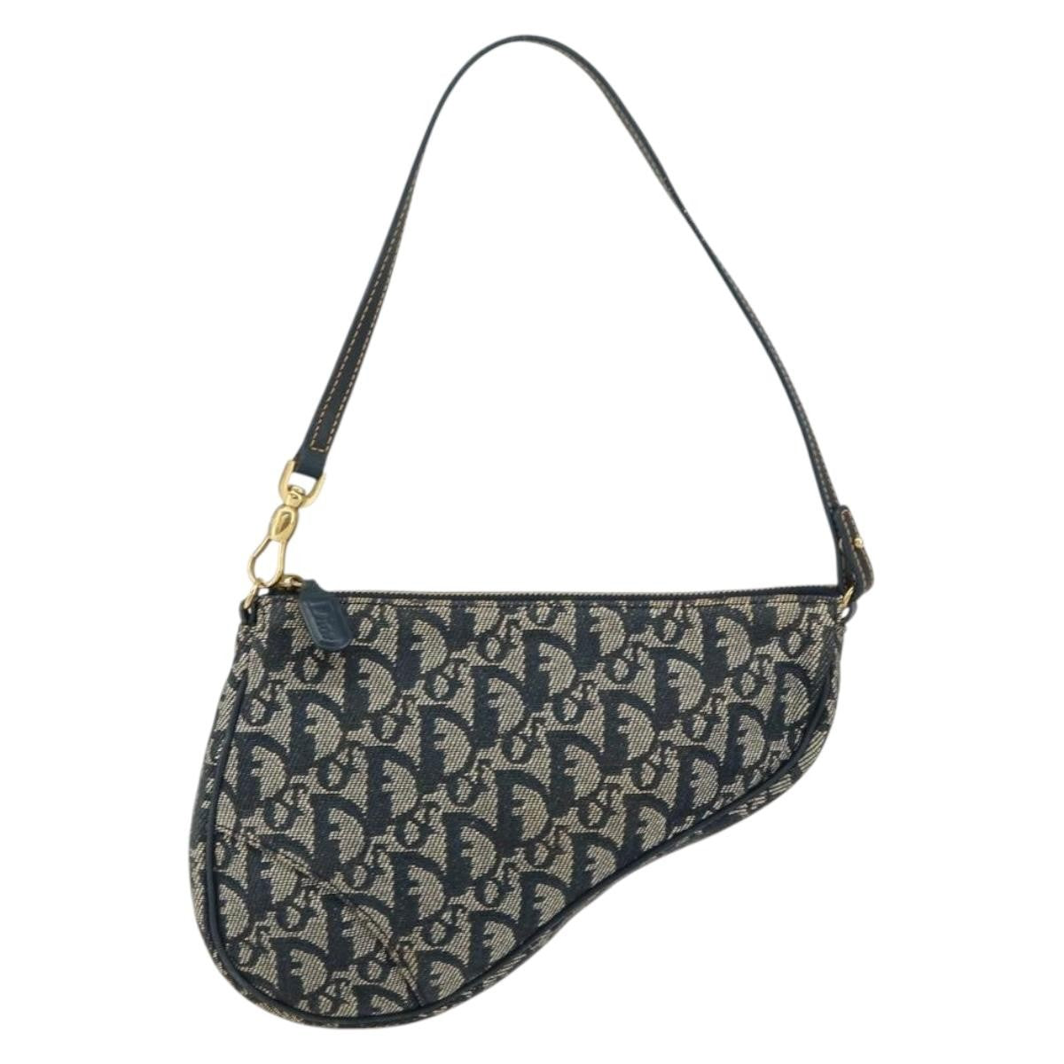 Christian Dior Vintage Saddle Bag Diorissimo Canvas, NAVY, CANVAS, Clutche & pouche