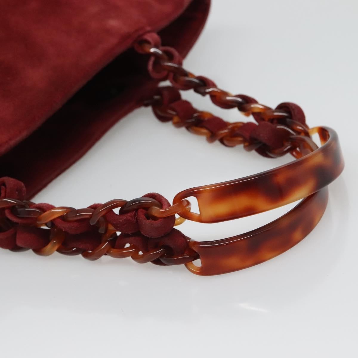 Chanel Vintage Resin Chain Tote Suede, RED, SUEDE, Tote bag