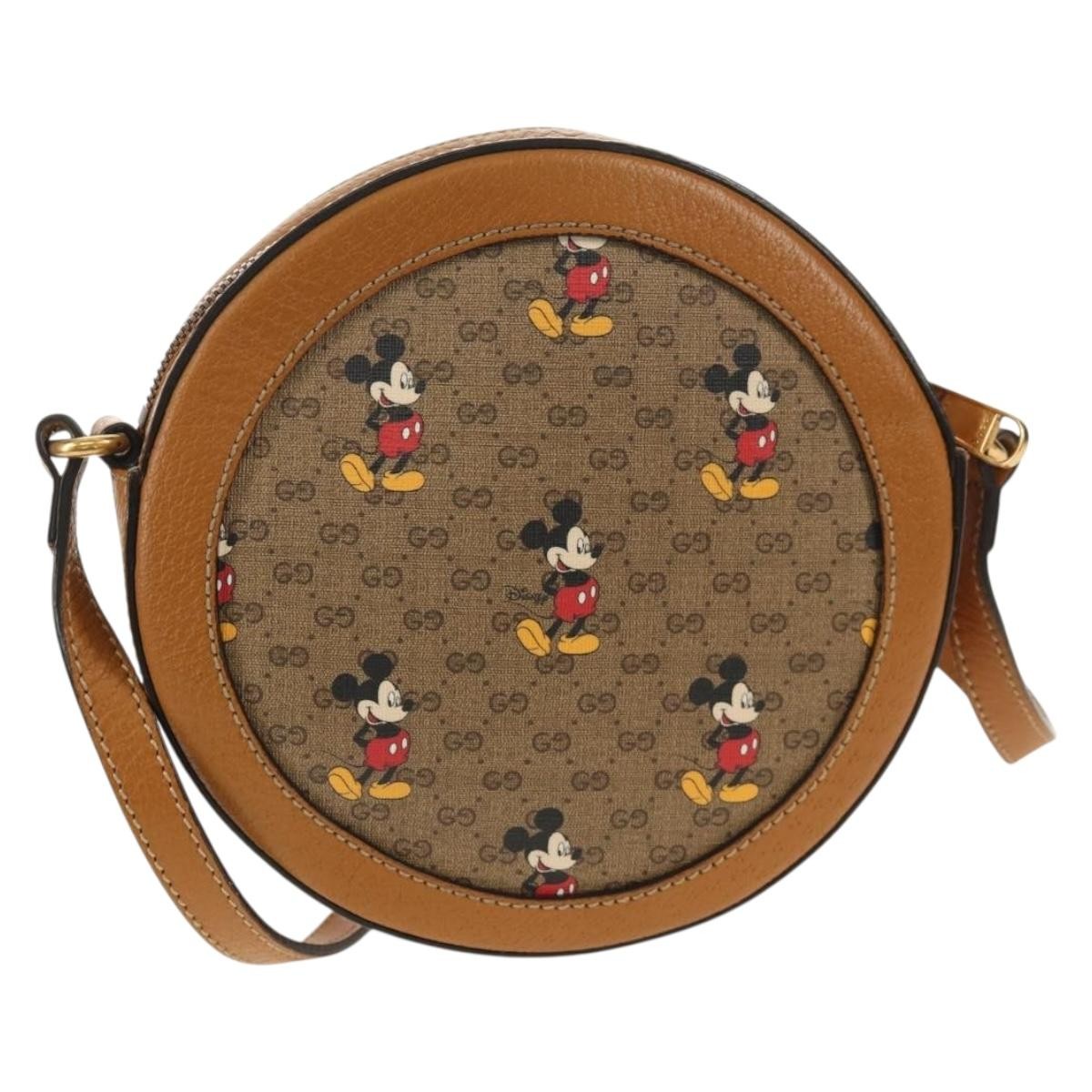 Gucci Disney Mickey Mouse Round Shoulder Bag Printed Mini GG Coated Canvas, BEIGE, CANVAS, Shoulder bag