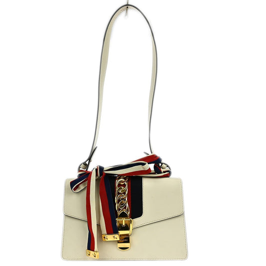 Gucci Sylvie Shoulder Bag Leather, White, Leather, Shoulder Bag