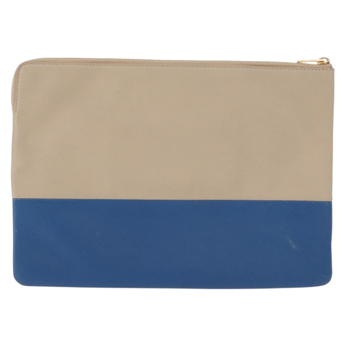 Celine Solo Pouch Leather, BEIGE, LEATHER, Clutche & pouche