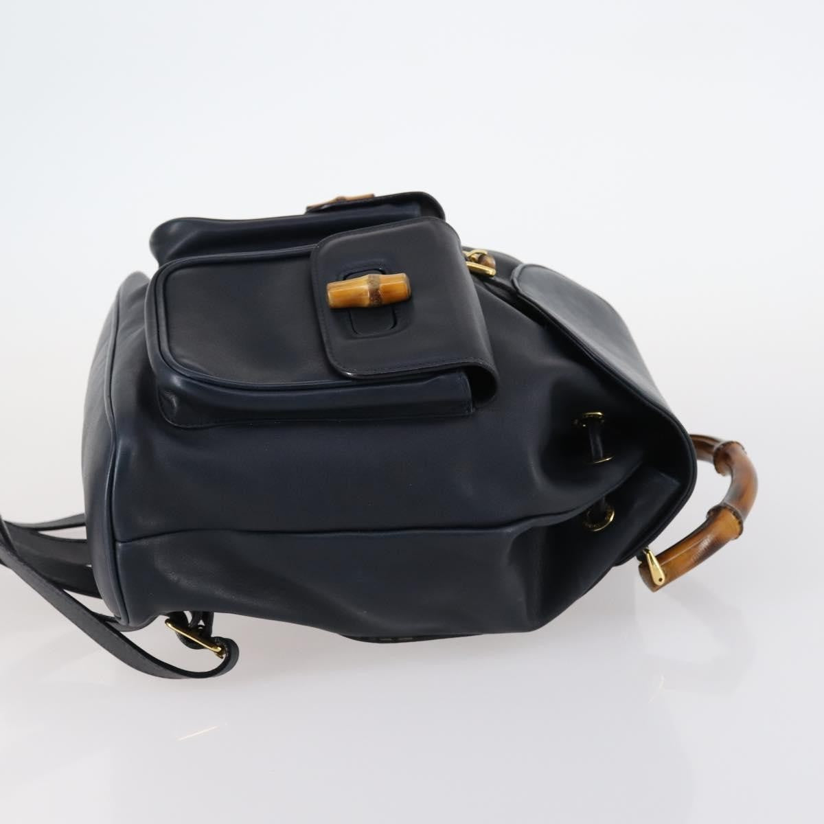 Gucci Vintage Bamboo Backpack Leather, NAVY, LEATHER, Backpack