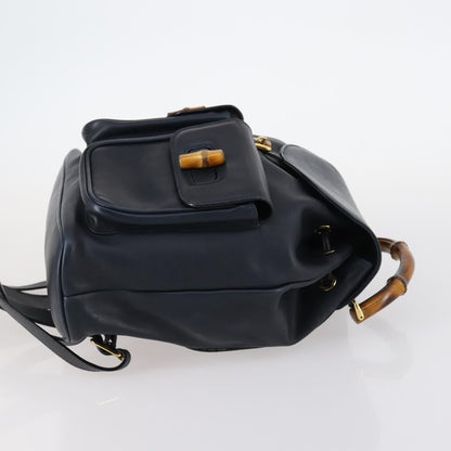 Gucci Vintage Bamboo Backpack Leather, NAVY, LEATHER, Backpack