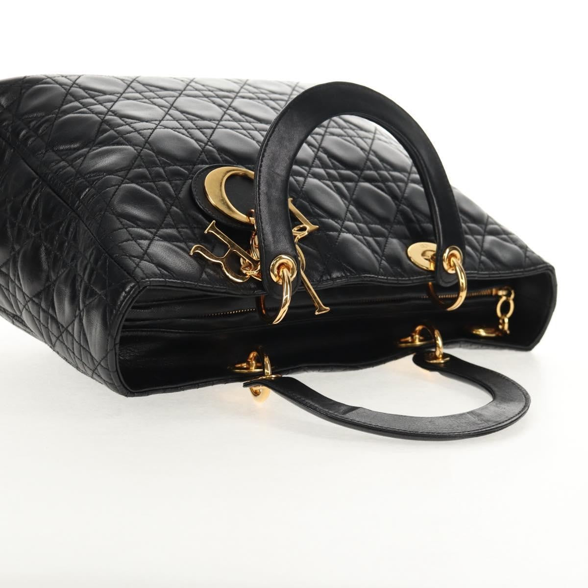 Christian Dior Vintage Lady Dior Bag Cannage Quilt Lambskin, BLACK, LEATHER, Handbag