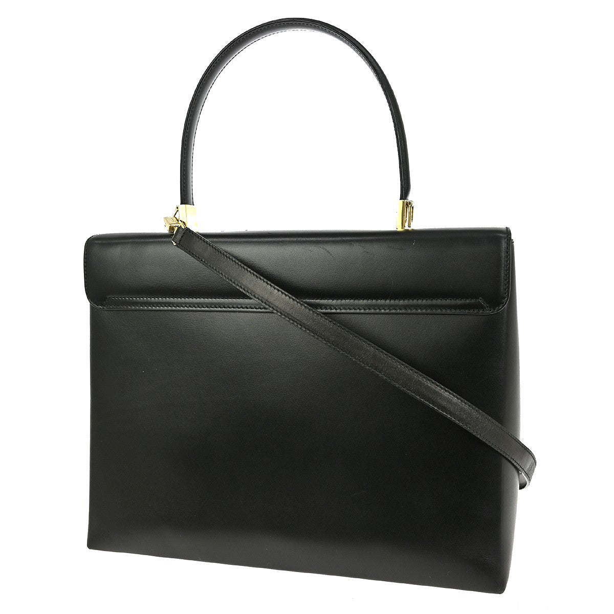 Salvatore Ferragamo Gancini handbag Leather, BLACK, LEATHER, Handbag
