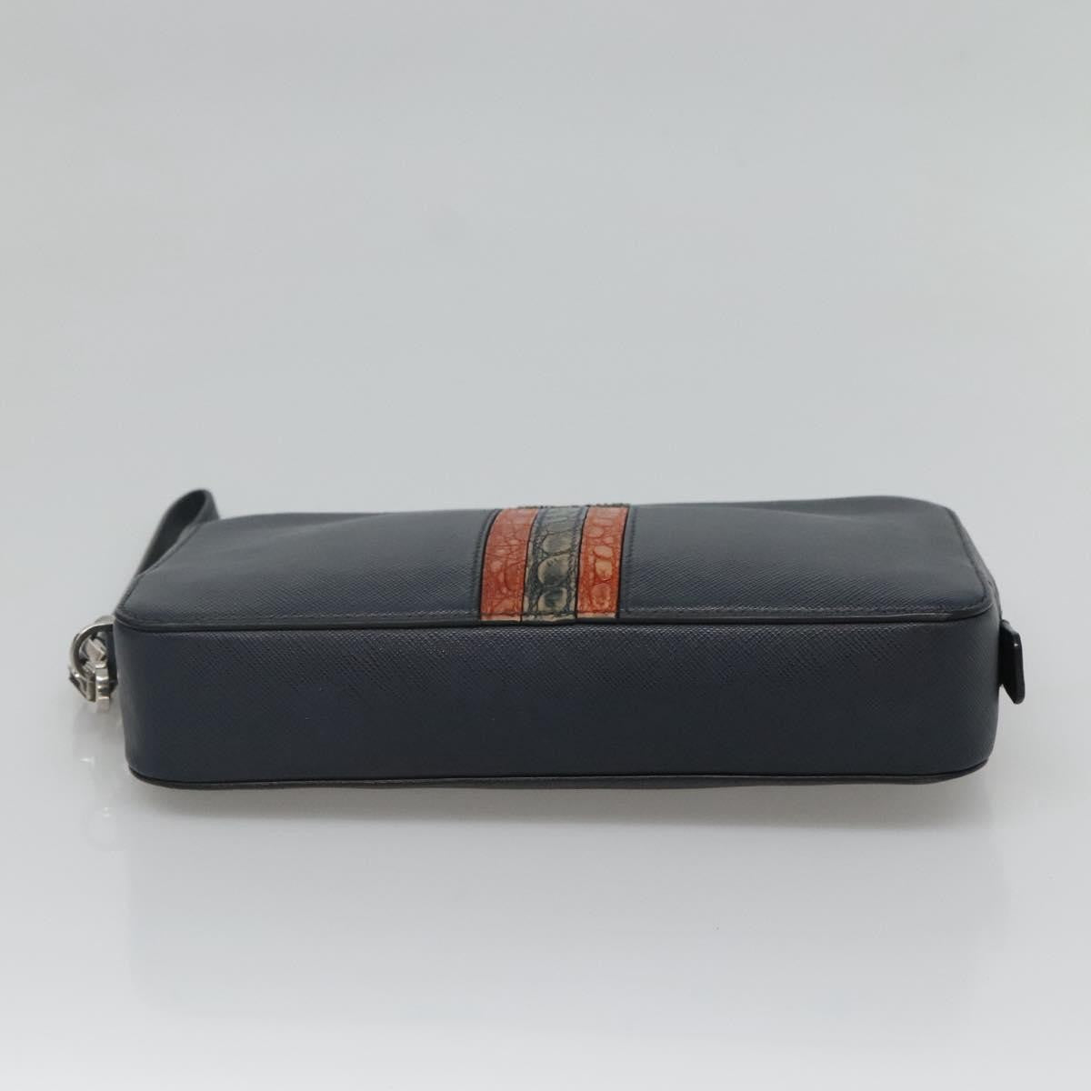 Prada Zip Pochette Saffiano Leather, NAVY, LEATHER, Clutche & pouche