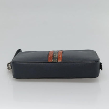 Prada Zip Pochette Saffiano Leather, NAVY, LEATHER, Clutche & pouche