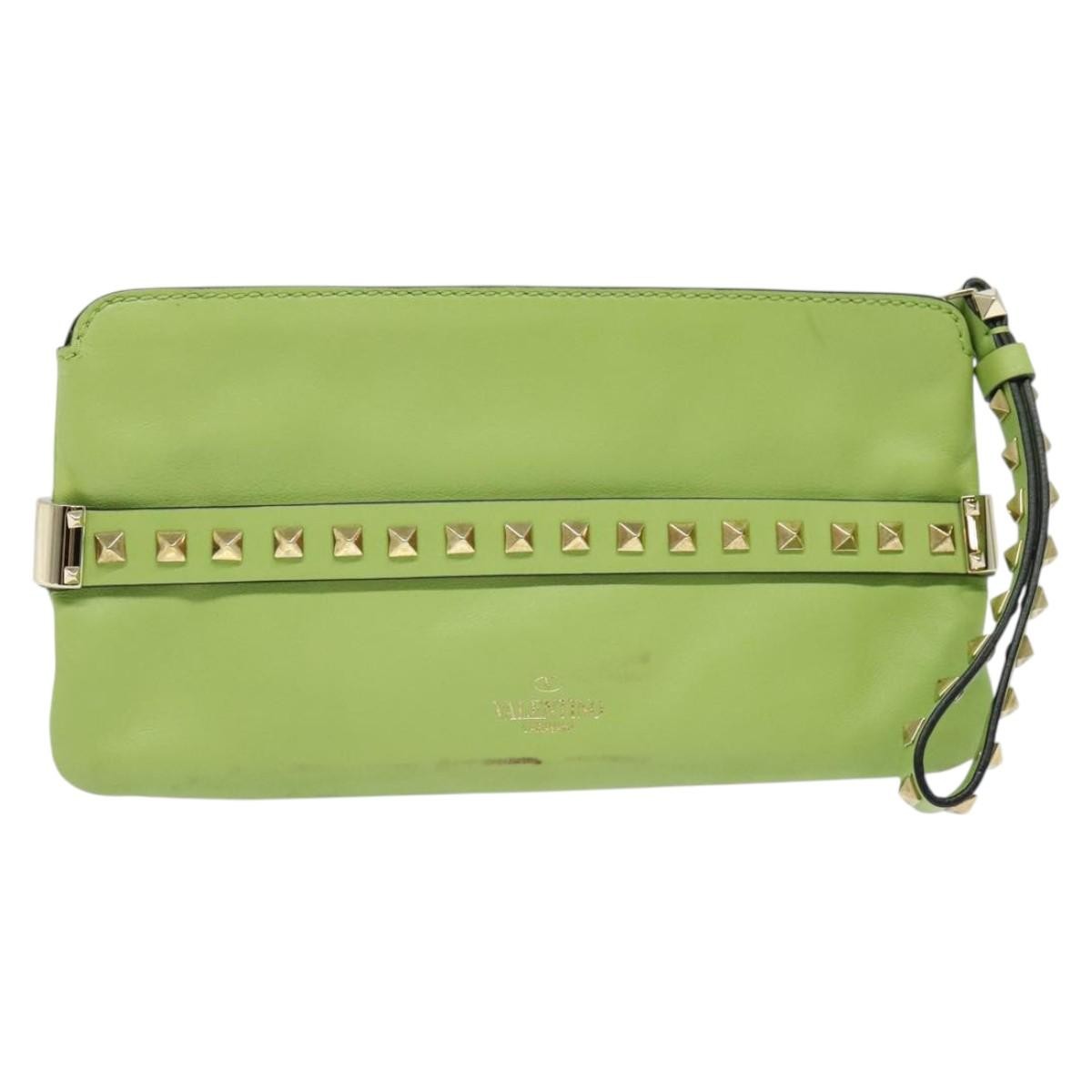 Valentino Garavani Rockstud Pouch Leather, GOLD, LEATHER, Clutche & pouche