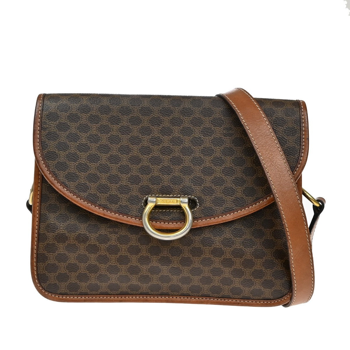 Celine Macadam Shoulder Bag Leather, BROWN, LEATHER, Shoulder bag