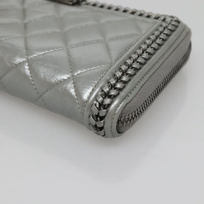 Chanel Boy Zip Jacket Wallet Quilted Calfskin, SILVER, LEATHER, Wallets