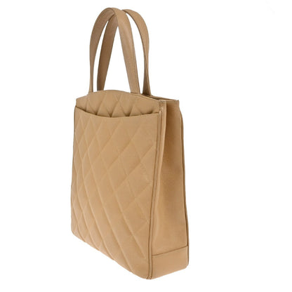 Chanel Vintage CC Lock Pocket Tote Quilted Caviar, BEIGE, LEATHER, Handbag
