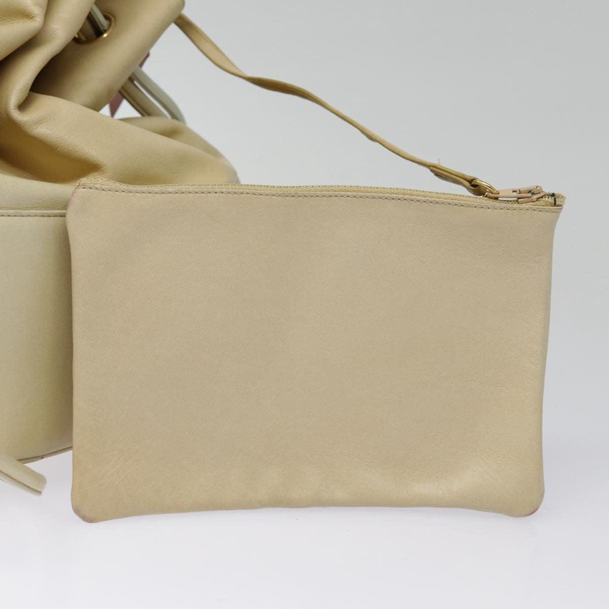 Chanel Vintage CC Drawstring Bucket Bag Lambskin, BEIGE, LEATHER, Shoulder bag