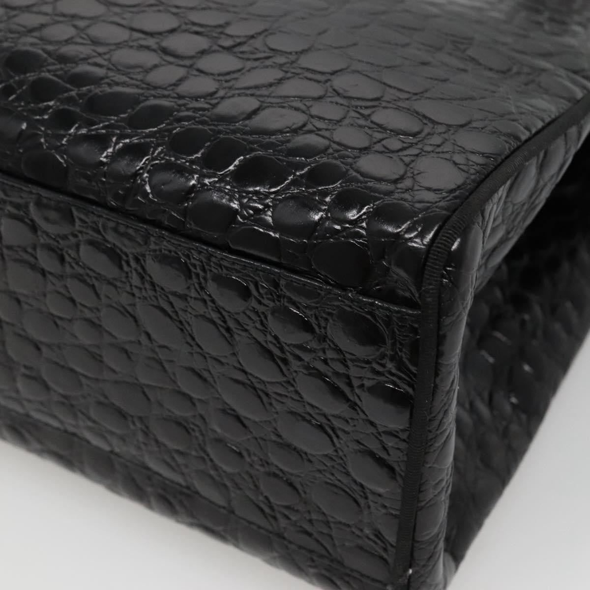 Salvatore Ferragamo Vintage Vara Bow Tote Lizard Embossed Leather, BLACK, LEATHER, Tote bag