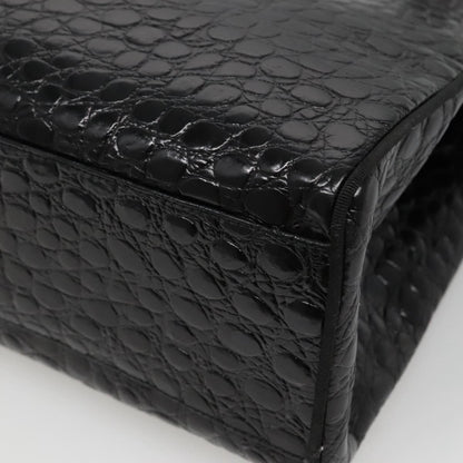 Salvatore Ferragamo Vintage Vara Bow Tote Lizard Embossed Leather, BLACK, LEATHER, Tote bag