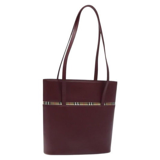 Burberry Nova Check Tote Leather, BURGUNDY, LEATHER, Tote bag