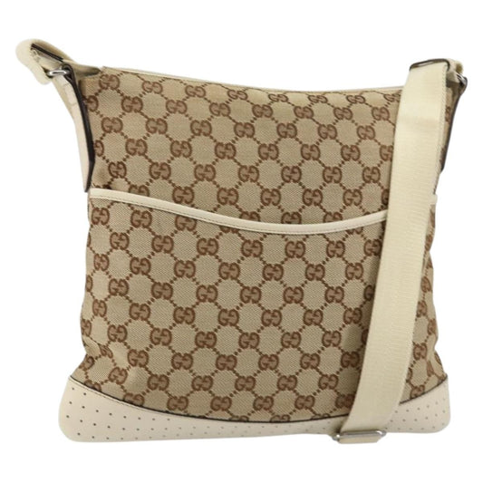 Gucci Zip Messenger GG Canvas with Perforated Leather, BEIGE, CANVAS, Shoulder bag