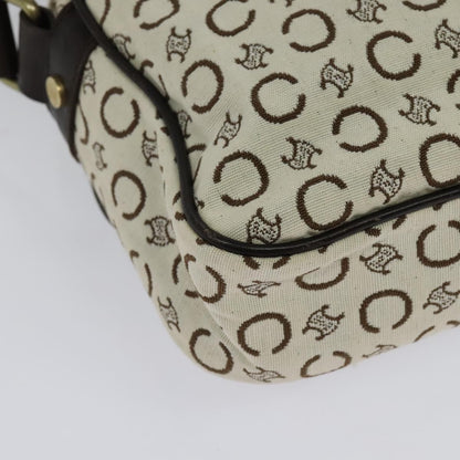 Celine Vintage Macadam Shoulder Bag Canvas and Leather, WHITE, CANVAS, Clutche & pouche