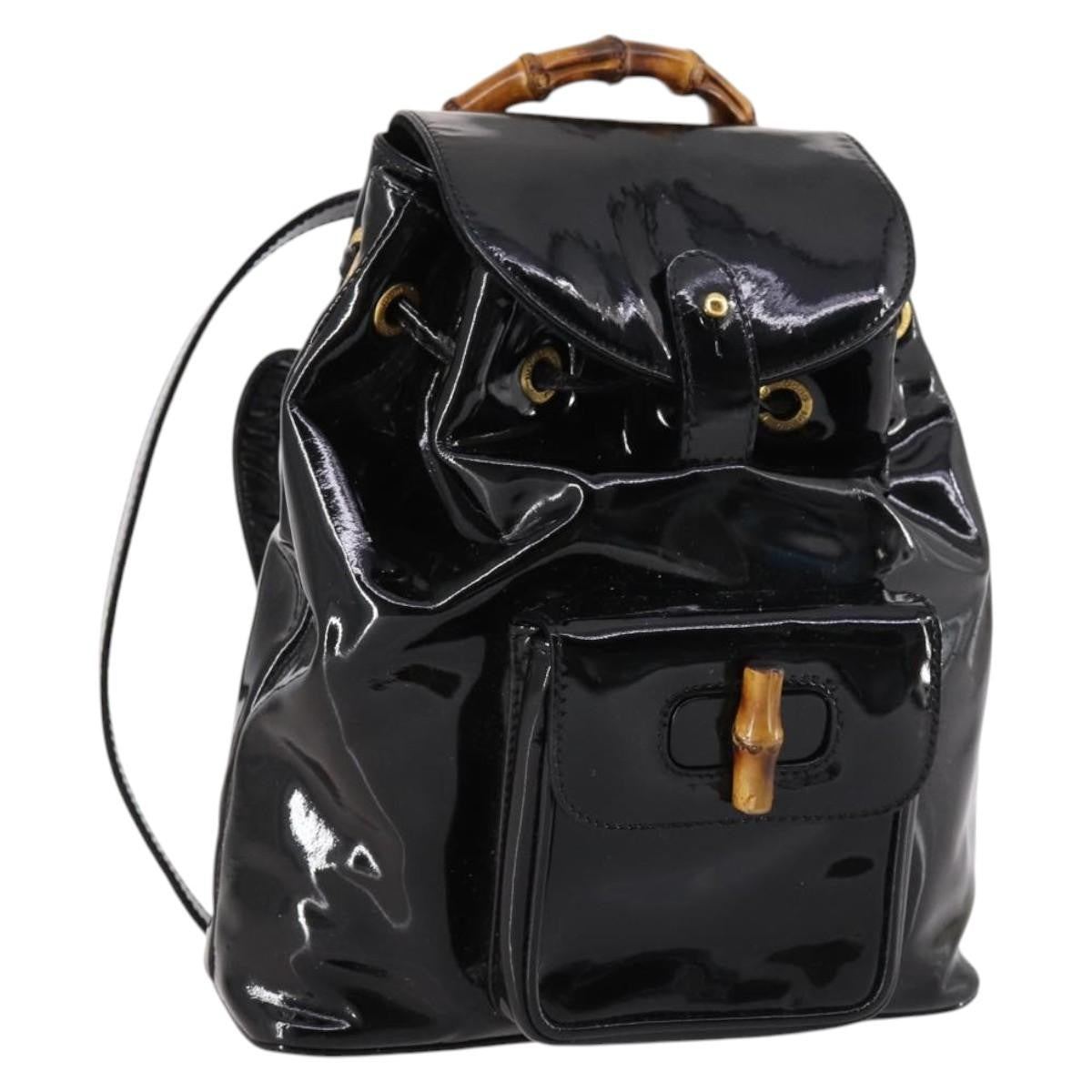 Gucci Vintage Bamboo Backpack Patent, BLACK, PATENT_LEATHER, Backpack