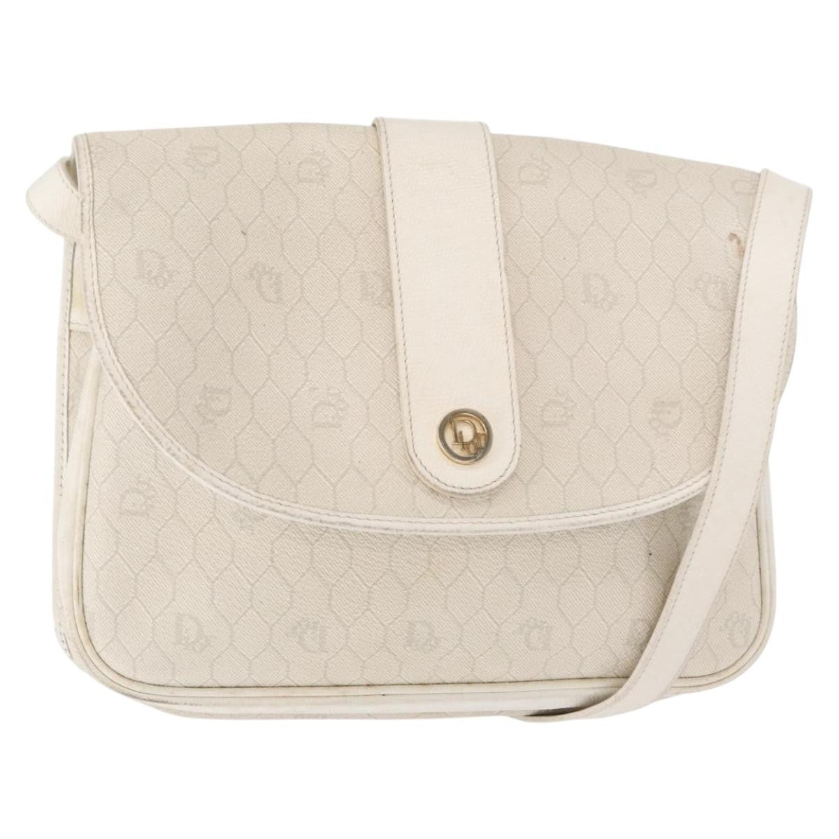 Christian Dior Vintage Honeycomb Flap Crossbody Bag Canvas and Leather, WHITE, CANVAS, Shoulder bag