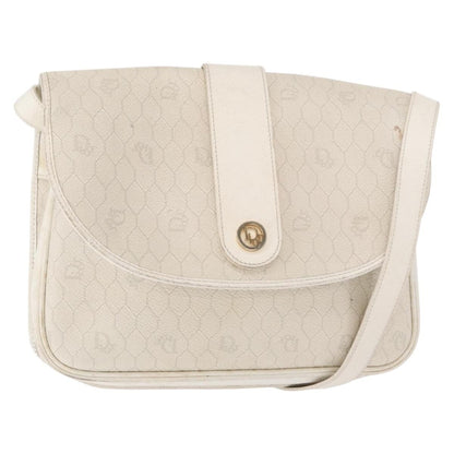 Christian Dior Vintage Honeycomb Flap Crossbody Bag Canvas and Leather, WHITE, CANVAS, Shoulder bag