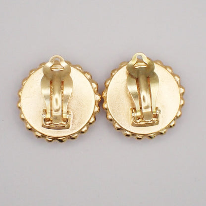 Chanel CC Round Earrings Metal, Black, Gold Plated, Earrings