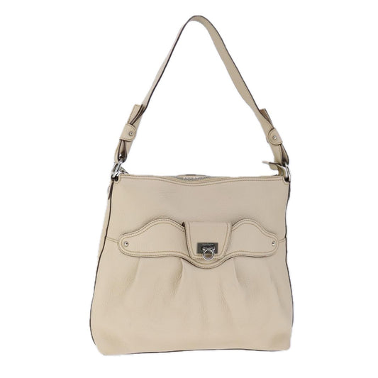 Salvatore Ferragamo Gancini Shoulder Bag Leather, BEIGE, LEATHER, Shoulder bag