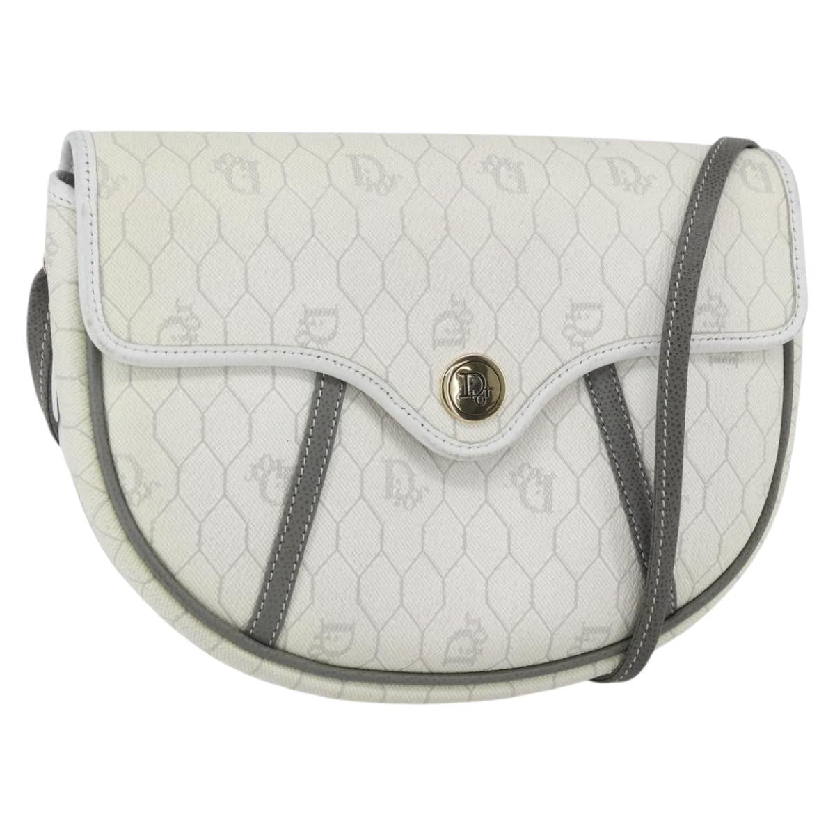 Christian Dior Vintage Honeycomb Flap Crossbody Bag Coated Canvas, WHITE, CANVAS, Shoulder bag