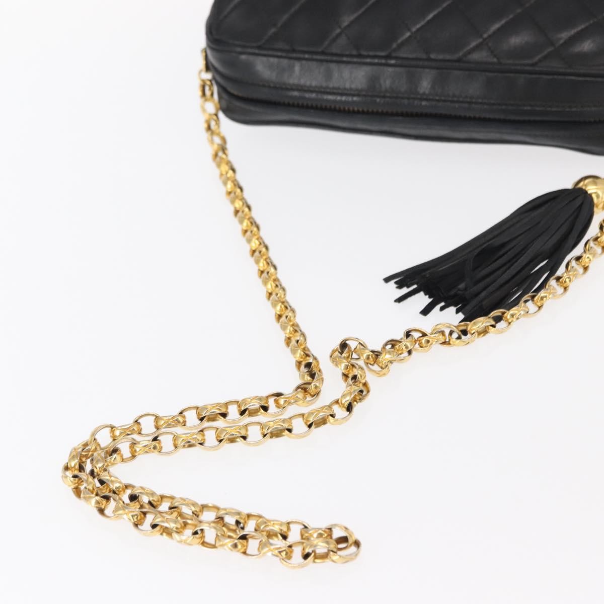 Chanel CC Chain & Tassel Front Pocket Camera Bag Quilted Lambskin, BLACK, LEATHER, Shoulder bag