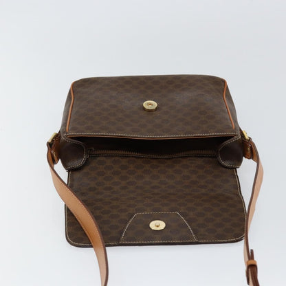 Celine Vintage Macadam Circle Logo Shoulder Bag Canvas and Leather, BROWN, CANVAS, Shoulder bag