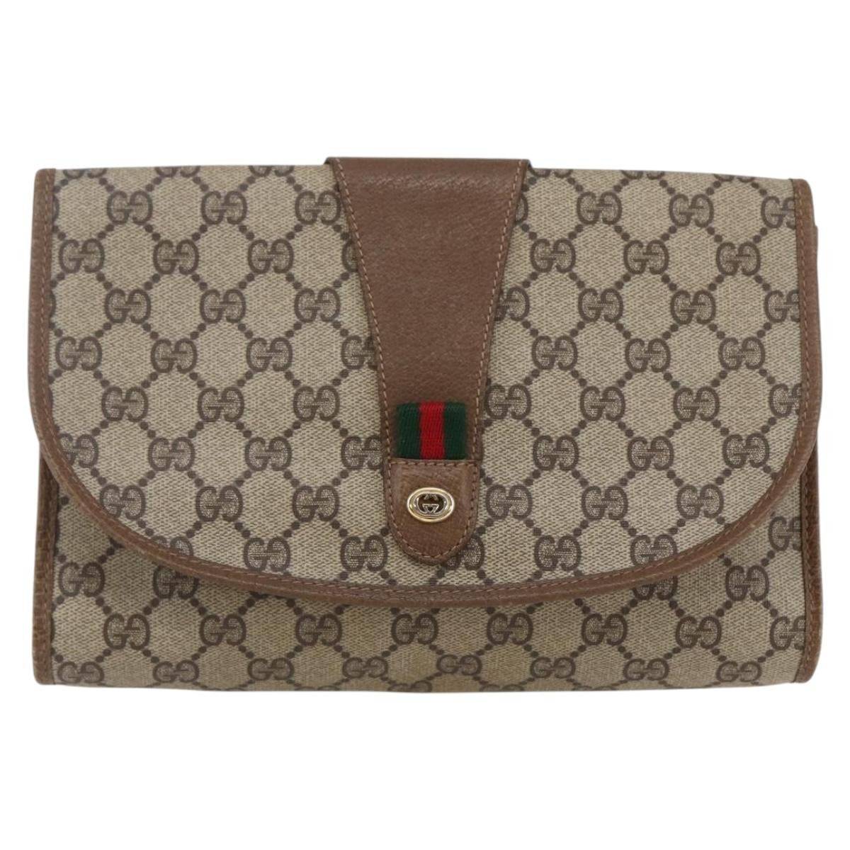 Gucci Sherry line pouch Canvas, BEIGE, PVC, Clutche & pouche