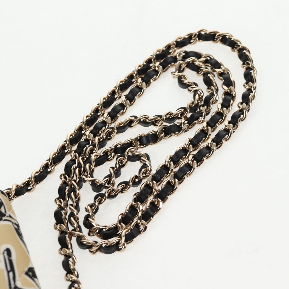 Chanel Flap Card Holder on Chain Quilted Printed Canvas, BEIGE, CANVAS, Card Holders